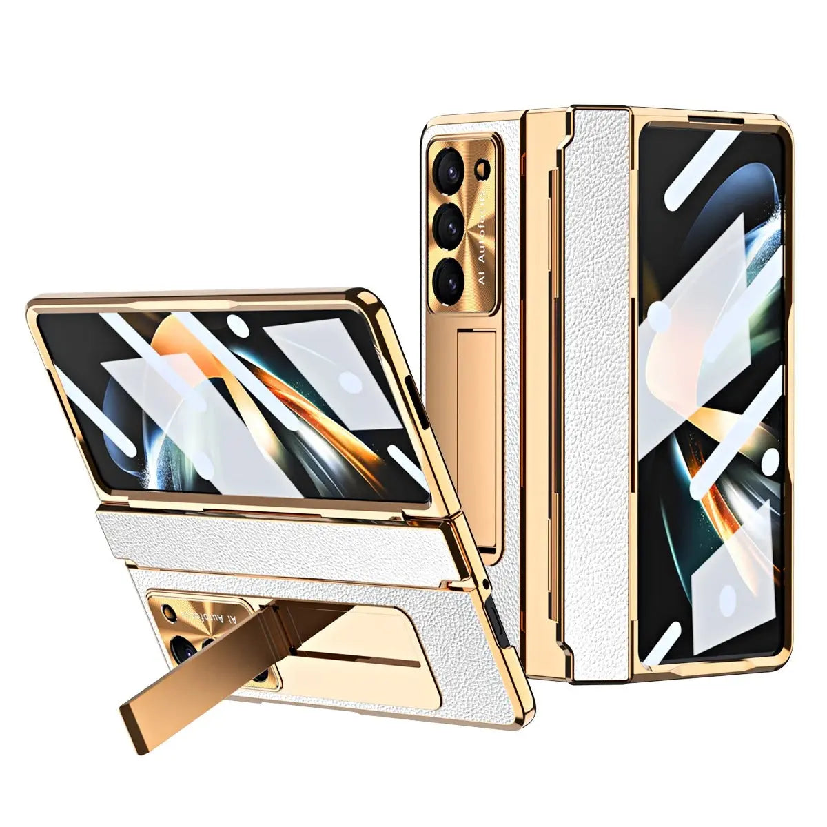 GoldEdge Leather Kickstand Case | Galaxy Z Fold 7 / 6 / 5 / 4
