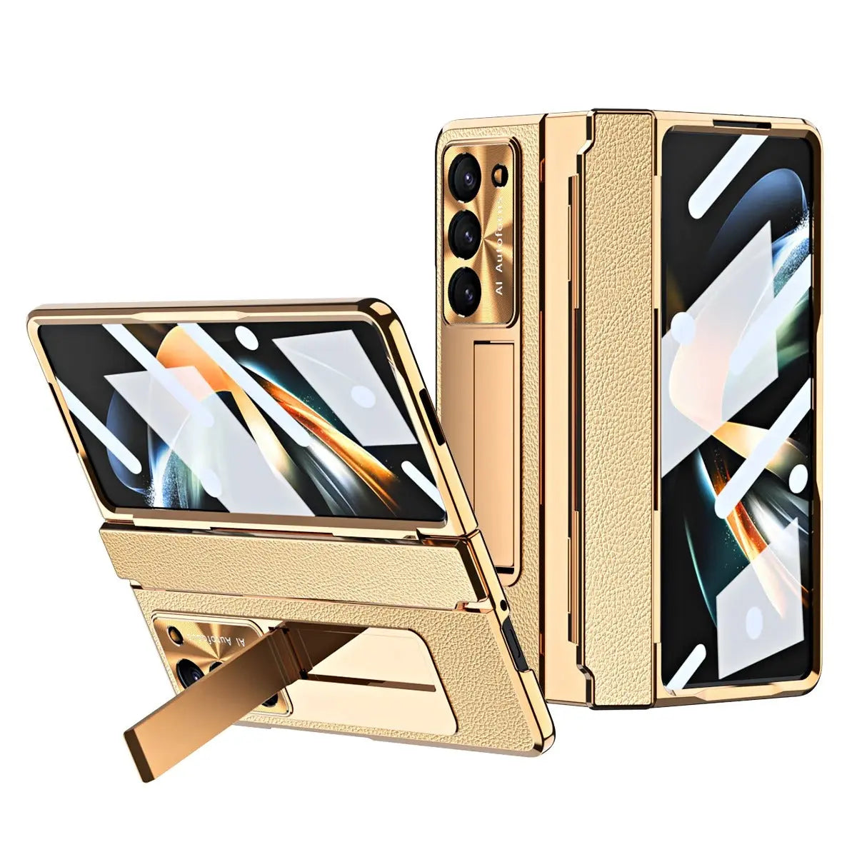 GoldEdge Leather Kickstand Case | Galaxy Z Fold 7 / 6 / 5 / 4
