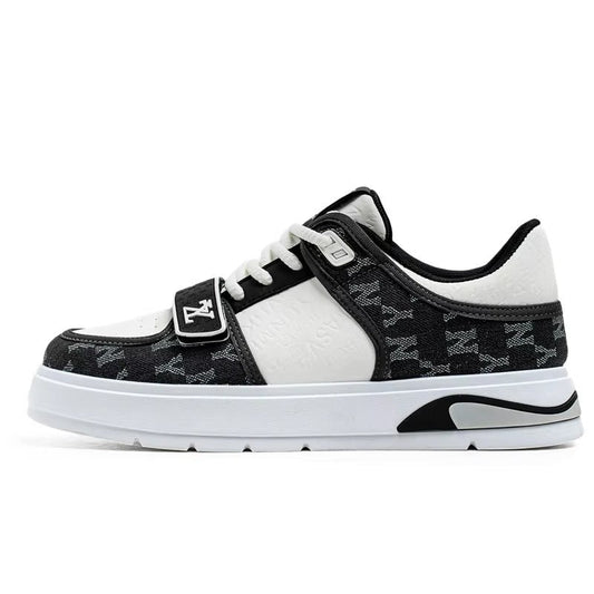 Men’s Retro Court Street Sneakers | Denim Panel Skate-Style Casual Shoes