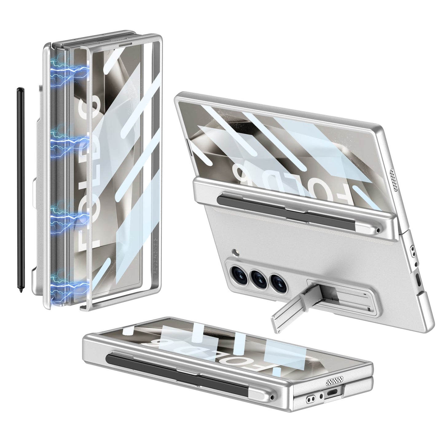 Magnetic Hinge Pen Slot Hidden Bracket All-included Case With Back Screen Protector For Galaxy Z Fold 7