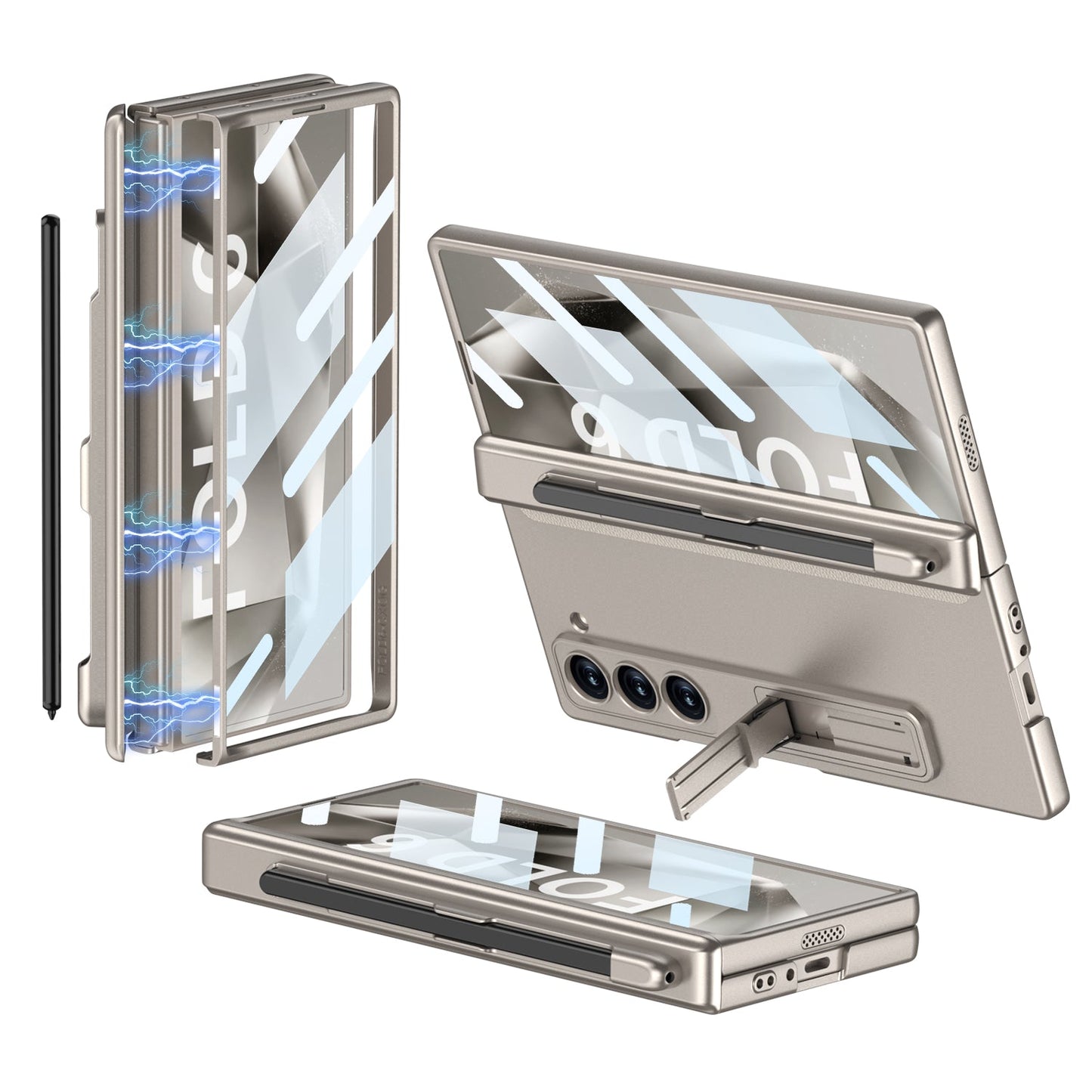 Magnetic Hinge Pen Slot Hidden Bracket All-included Case With Back Screen Protector For Galaxy Z Fold 7