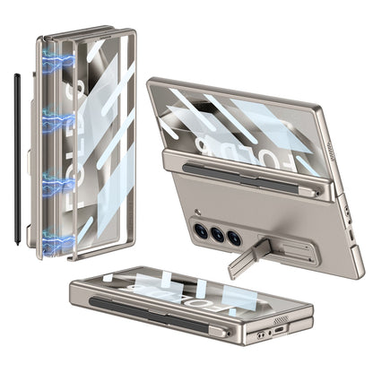 Magnetic Hinge Pen Slot Hidden Bracket All-included Case With Back Screen Protector For Galaxy Z Fold 7