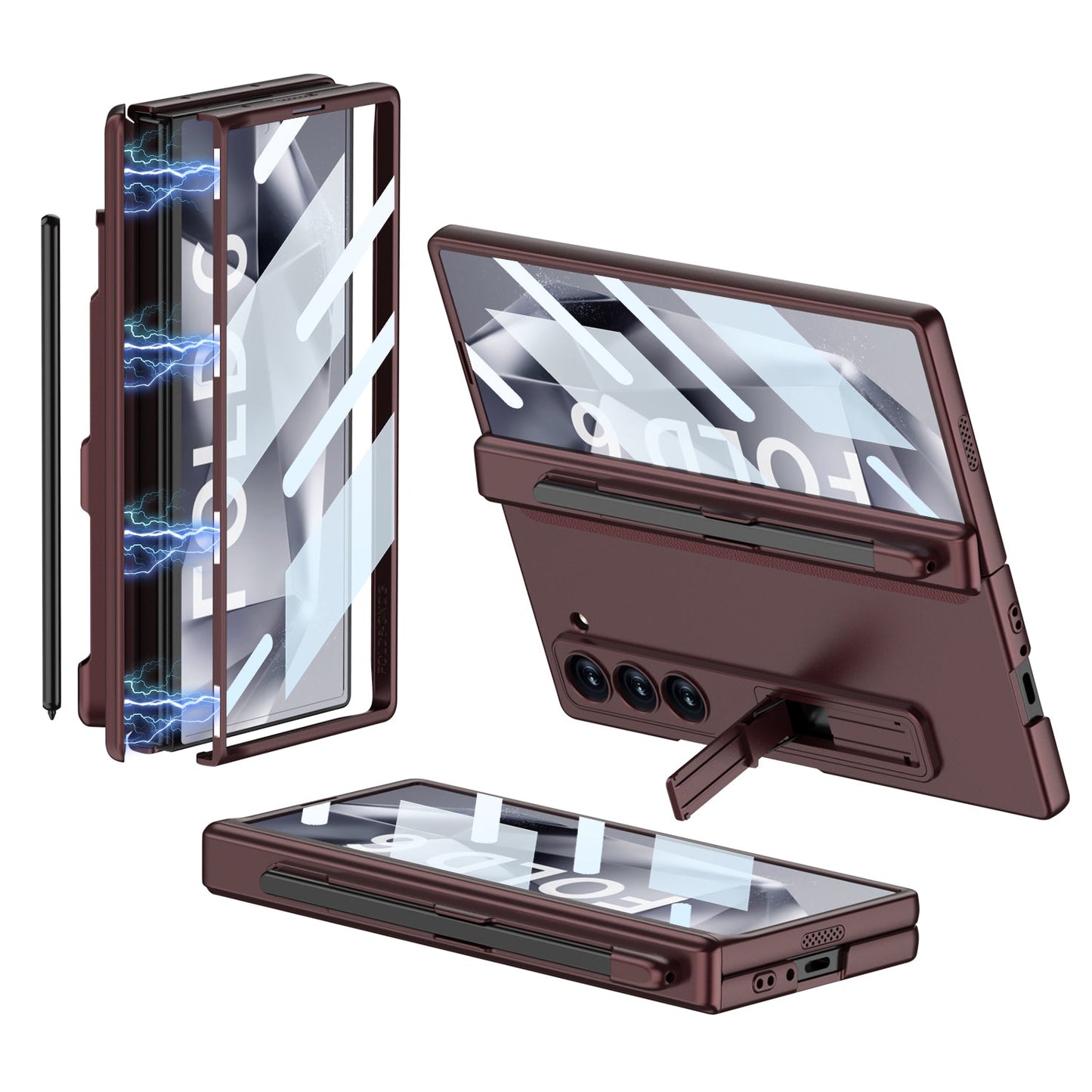 Magnetic Hinge Pen Slot Hidden Bracket All-included Case With Back Screen Protector For Galaxy Z Fold 7