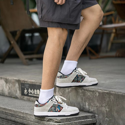 AEROVYNE™ Embroidered Low-Top Retro Sneaker – Artistic Panel Design