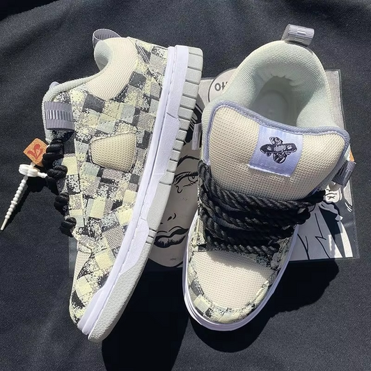 LuminoCraft™ NeonDenim Fusion Sneaker – Bold Patterned Street Platform Shoe