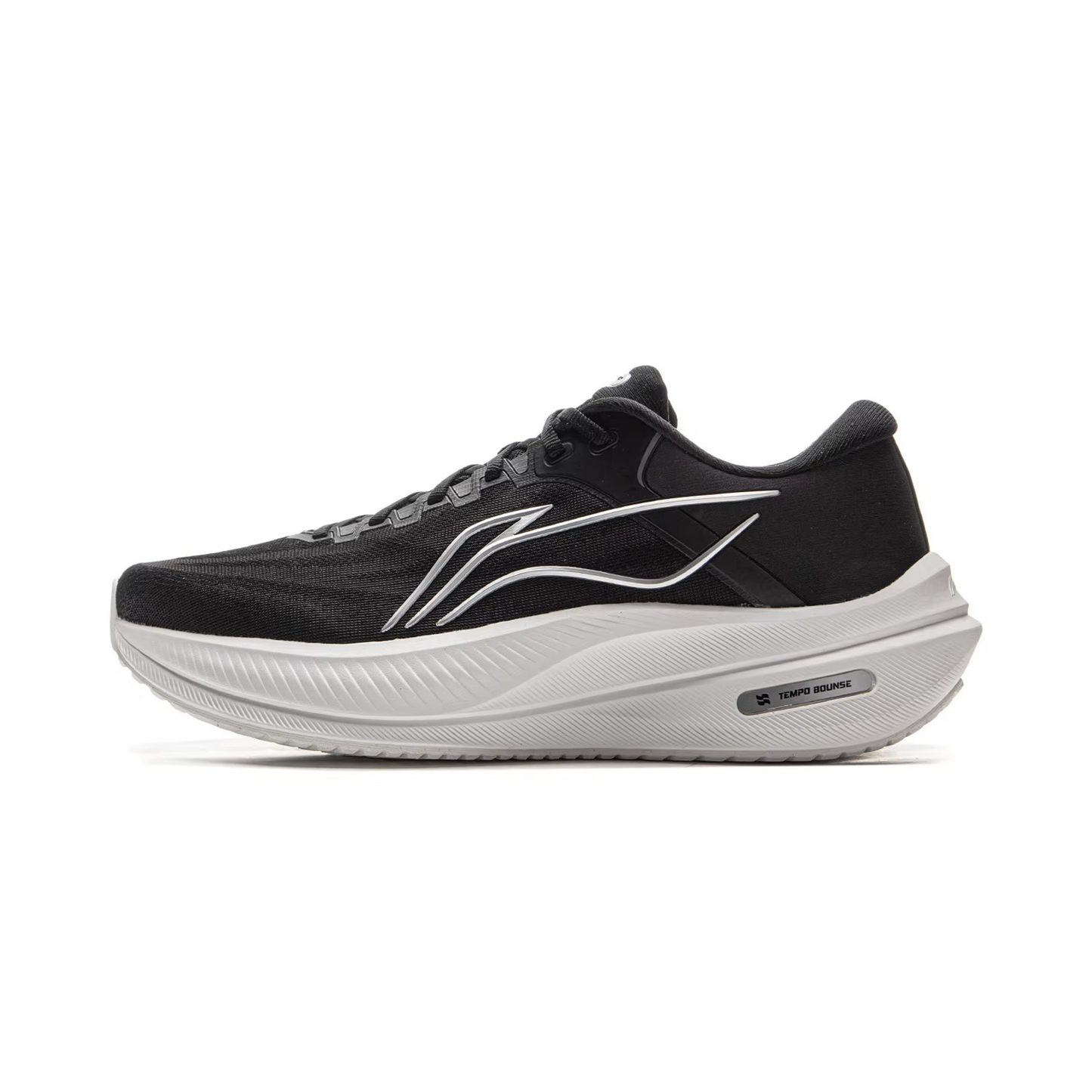 AeroStride™ Tempo Bounce Cushion Running Shoes – All-Black Reflective Performance Sneakers
