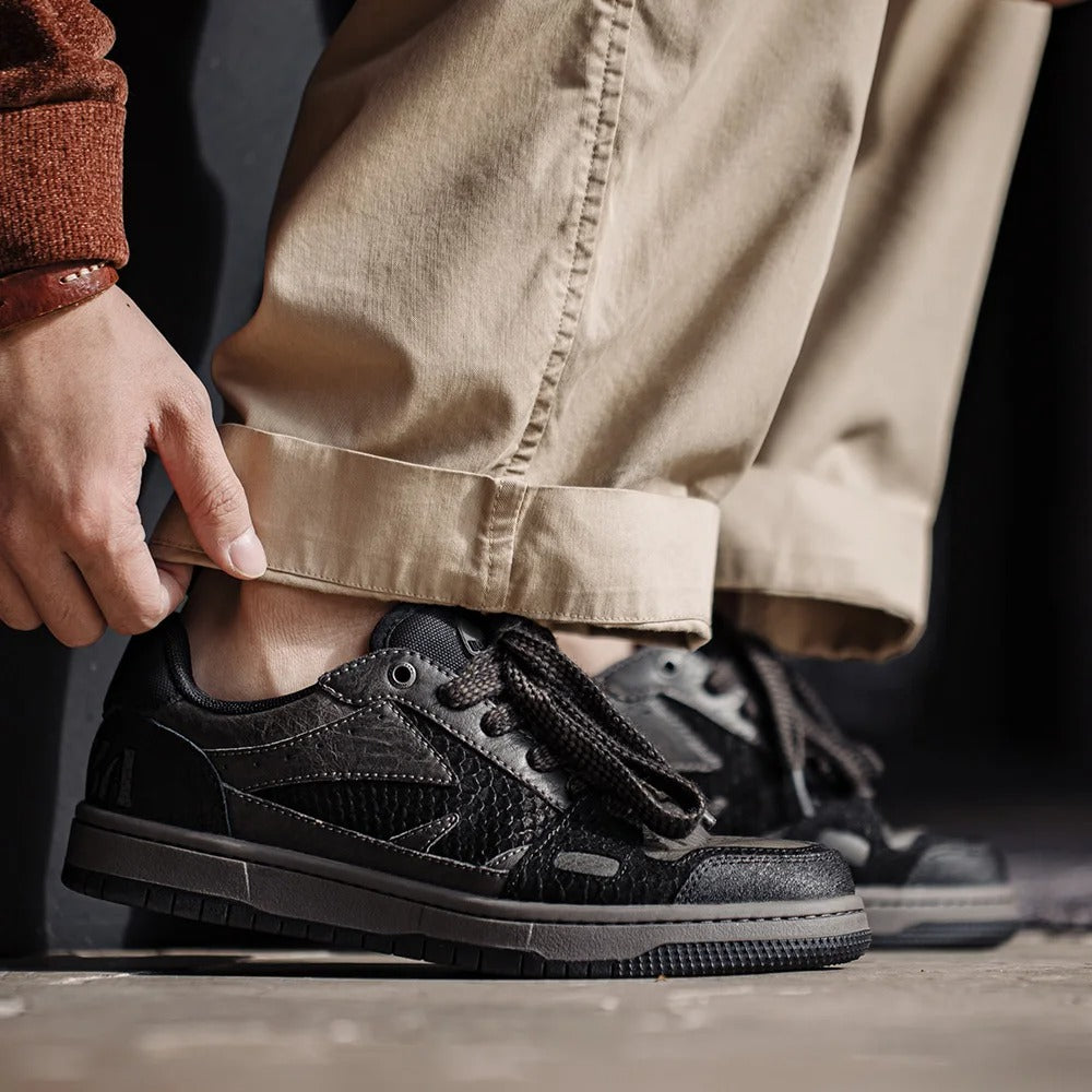 VIRIDIAN SNEAKER CO. – “Black Mamba” Textured Low-Top Retro Trainer