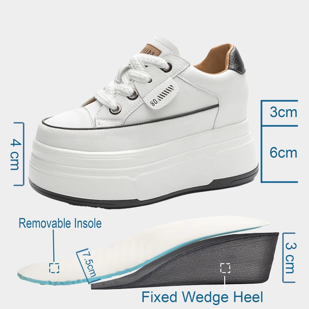 Women’s 9cm Platform Leather Sneakers | Chunky Height-Boost Casual Shoes
