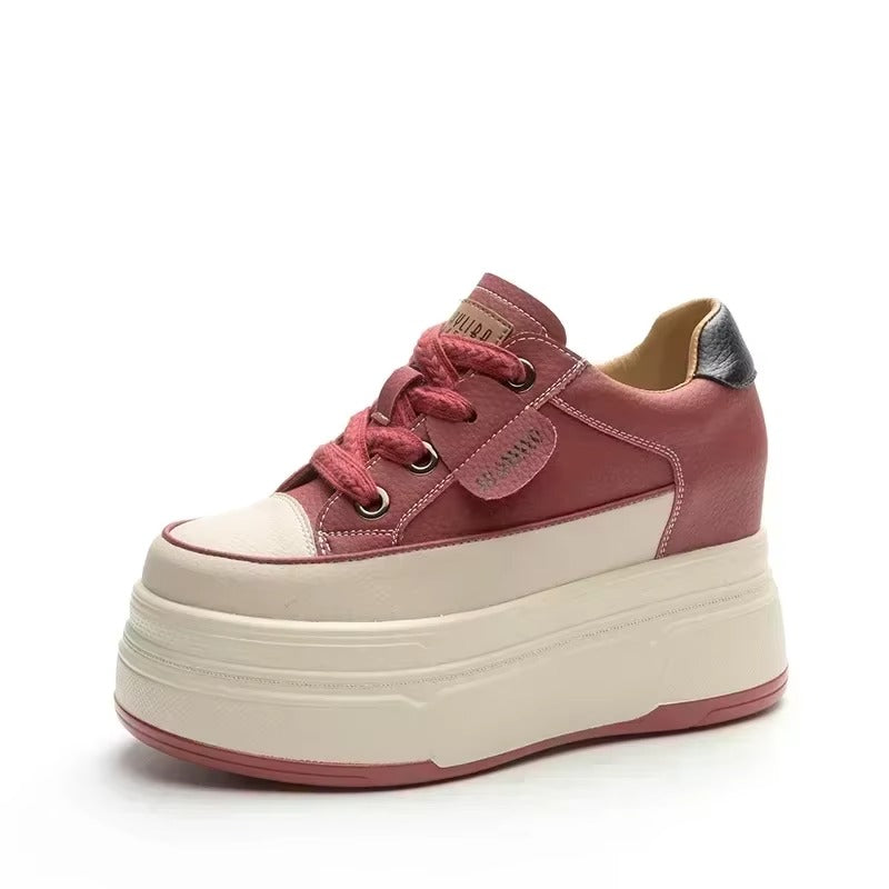 Women’s 9cm Platform Leather Sneakers | Chunky Height-Boost Casual Shoes