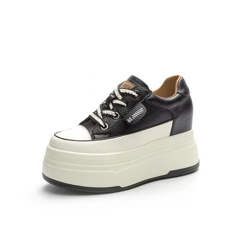 Women’s 9cm Platform Leather Sneakers | Chunky Height-Boost Casual Shoes