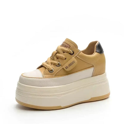 Women’s 9cm Platform Leather Sneakers | Chunky Height-Boost Casual Shoes