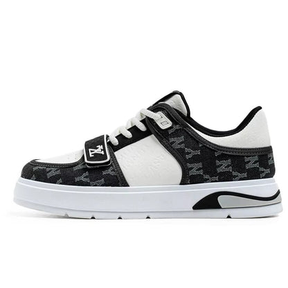 Men’s Retro Court Street Sneakers | Denim Panel Skate-Style Casual Shoes