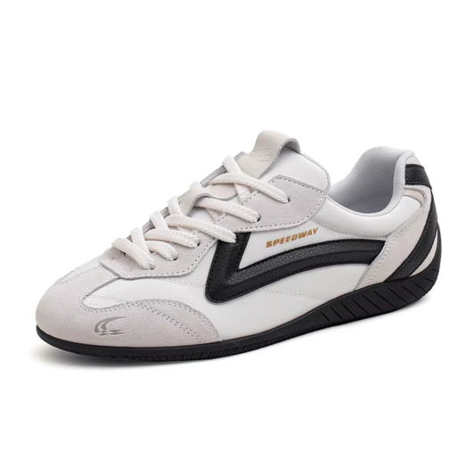 VELORUN™ Retro Racing Trainer – Vintage Patchwork Thin-Sole Sneaker