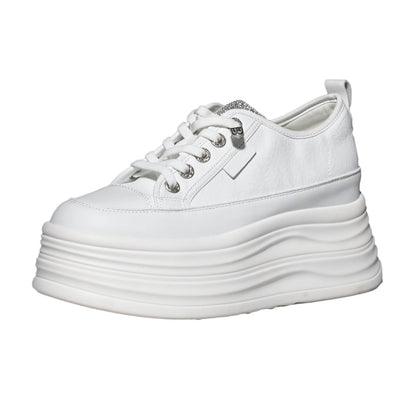 Women’s 9cm Platform Leather Sneakers | Chunky Height-Boost Casual Shoes