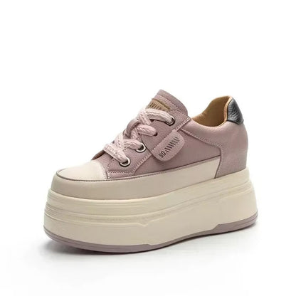 Women’s 9cm Platform Leather Sneakers | Chunky Height-Boost Casual Shoes