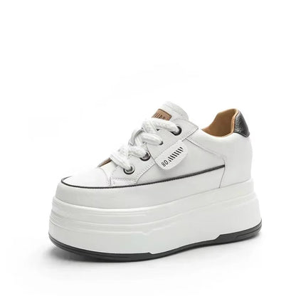 Women’s 9cm Platform Leather Sneakers | Chunky Height-Boost Casual Shoes